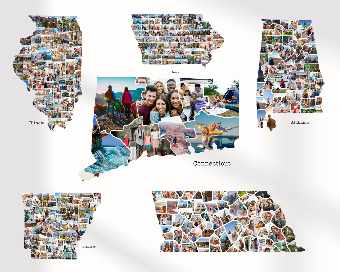 EDITABLE Maine Map Photo Collage, 16+ Photos, Map Wall Art, CANVA, Digital