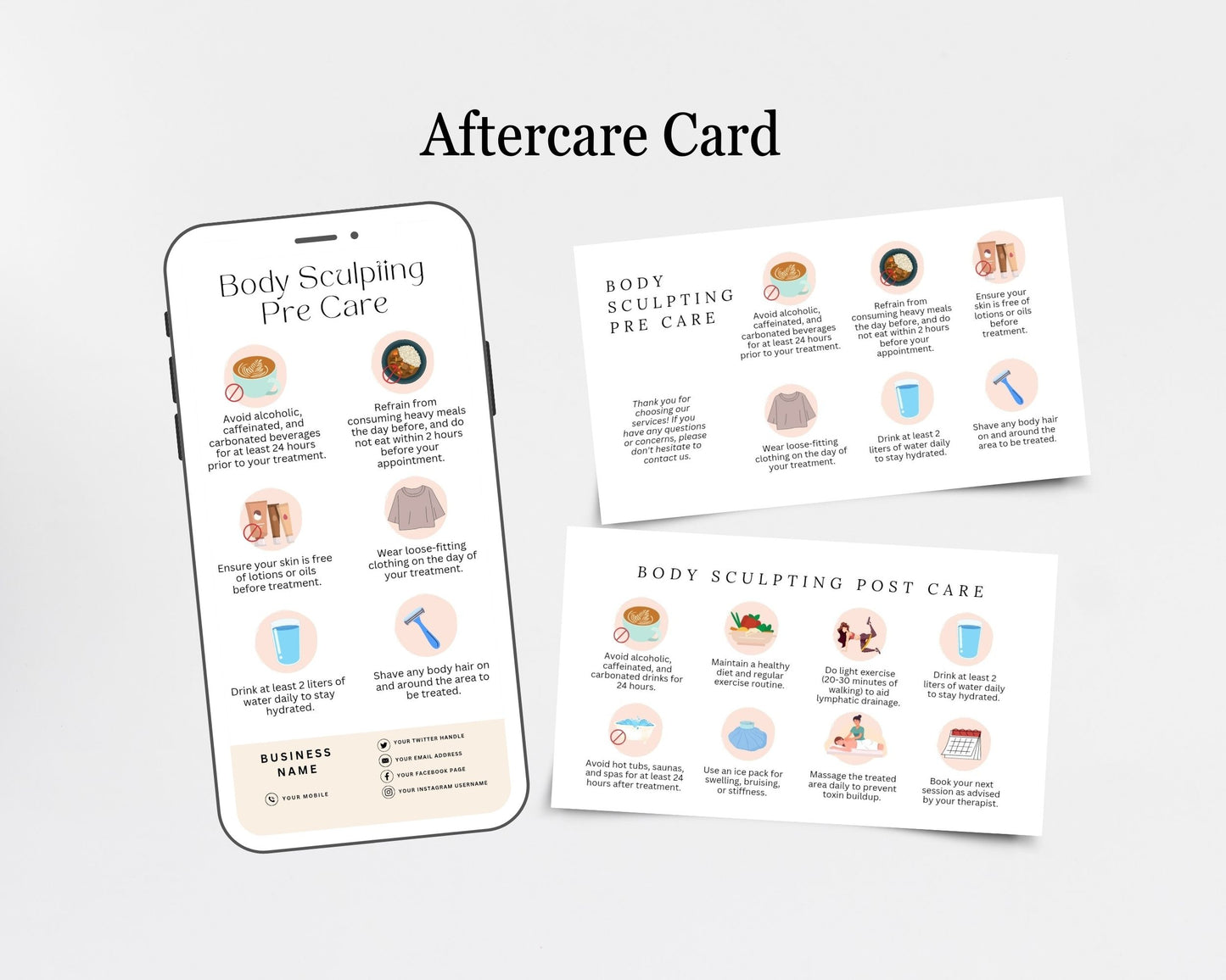 Body Sculpting Care Card, Aftercare Card, Edit in Canva