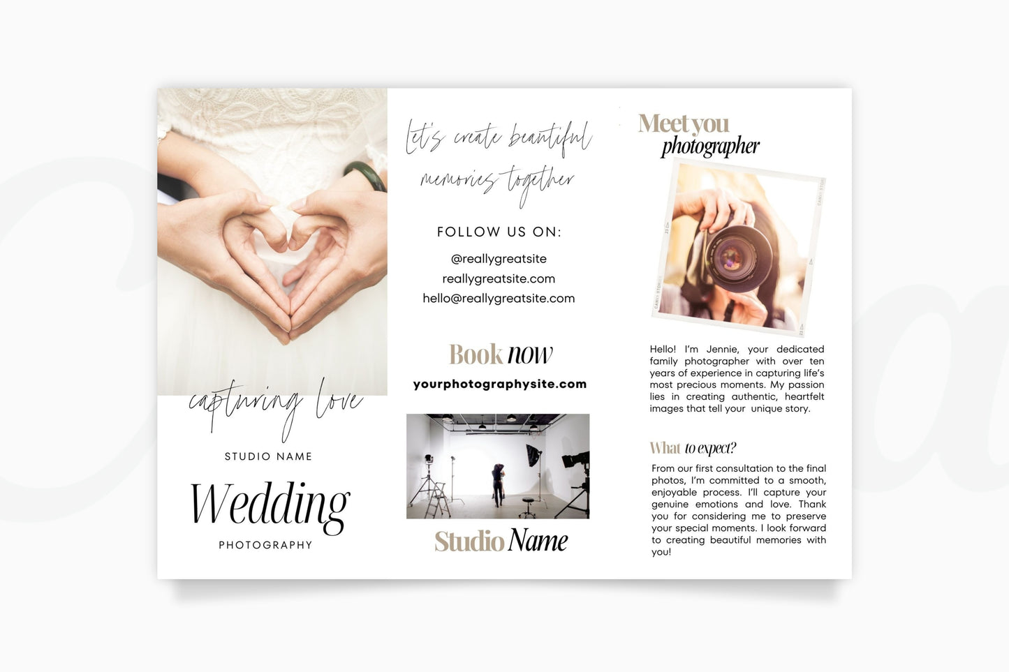 Photography Trifold Flyer Template, Welcome Packet Guide, Newborn, Edit in Canva - PTD1