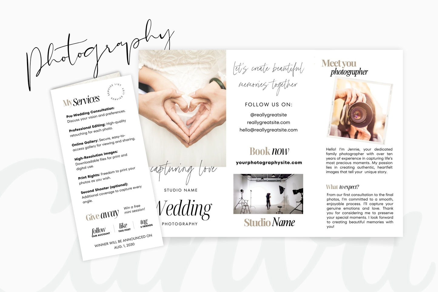 Photography Trifold Flyer Template, Welcome Packet Guide, Newborn, Edit in Canva - PTD1
