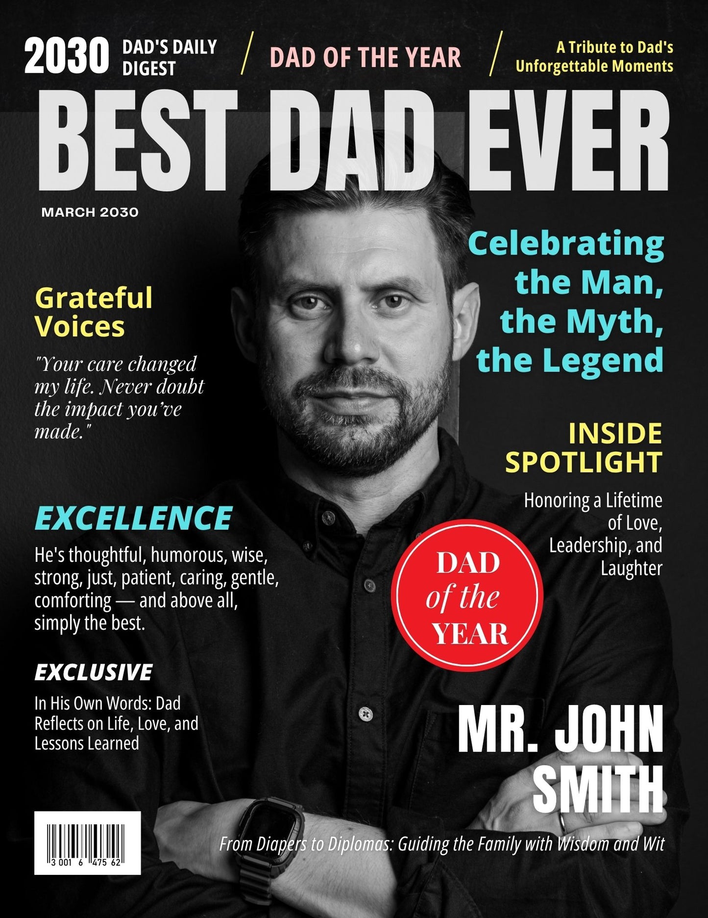 Magazine Cover Poster, Birthday or Retirement Gift, Men and Women Gifts for Dad, Man of the Year, Editable in Canva