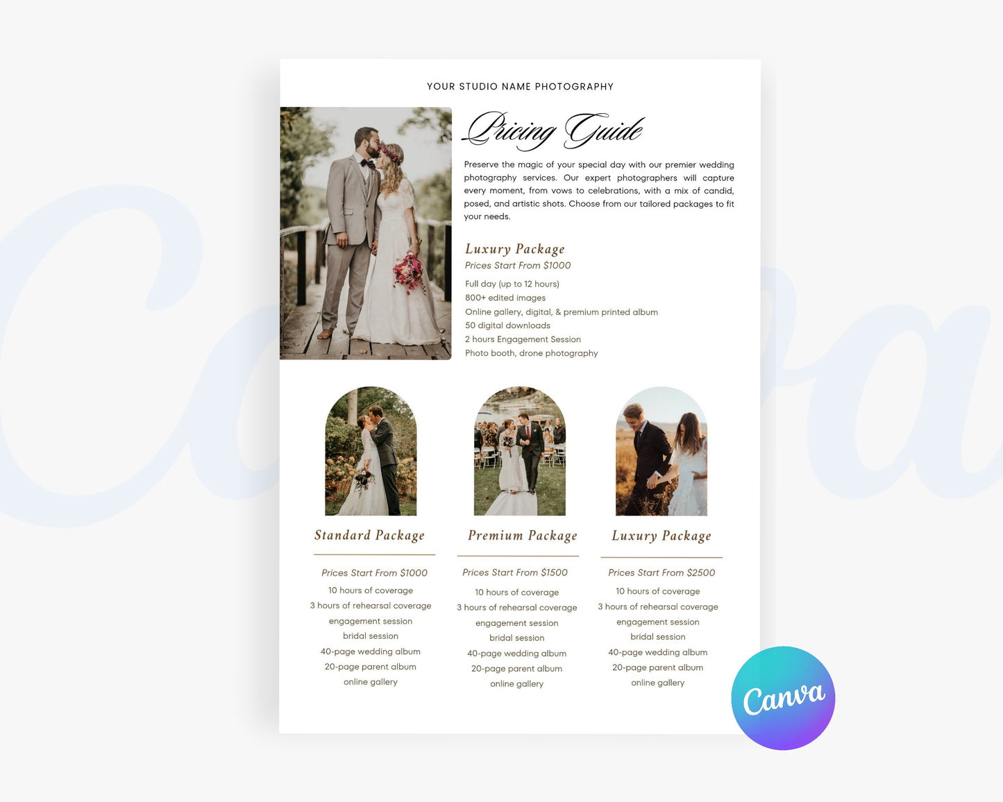 Photography Pricing Guide, Wedding Photography Price List, Edit in Canva - PDP14