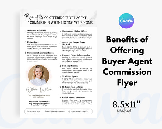 Benefits of offering Buyer Agent Commission Real Estate Flyers, Edit in Canva - REDF22