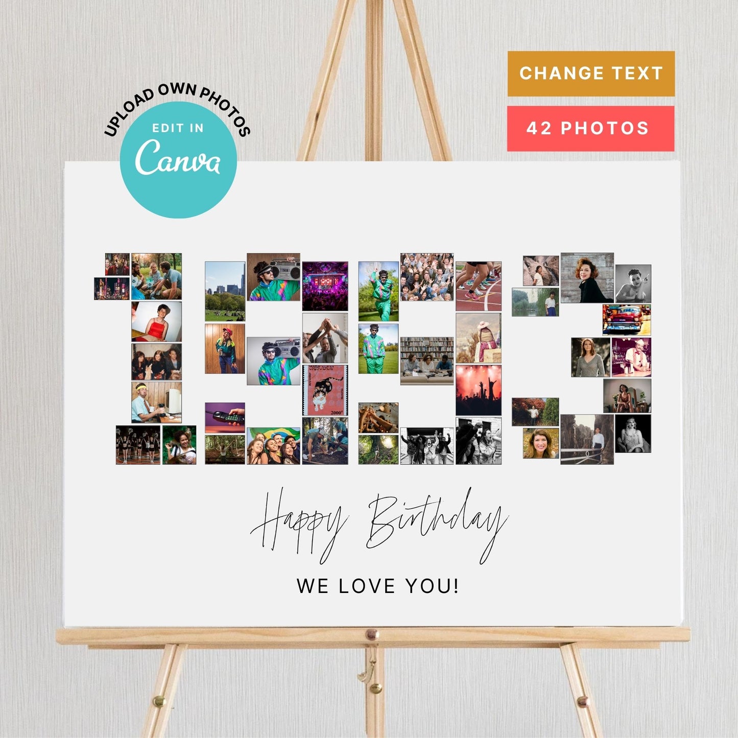 EDITABLE 1993 Photo Collage, 32nd Birthday, Photo Collage Gift, Number Collage, CANVA