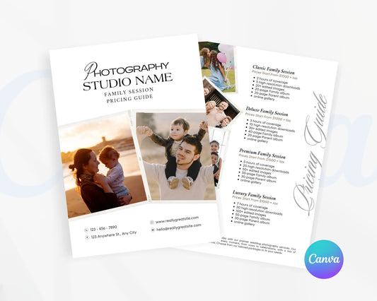 Photography Pricing Guide, Wedding Photography Price List, Edit in Canva - PDP22