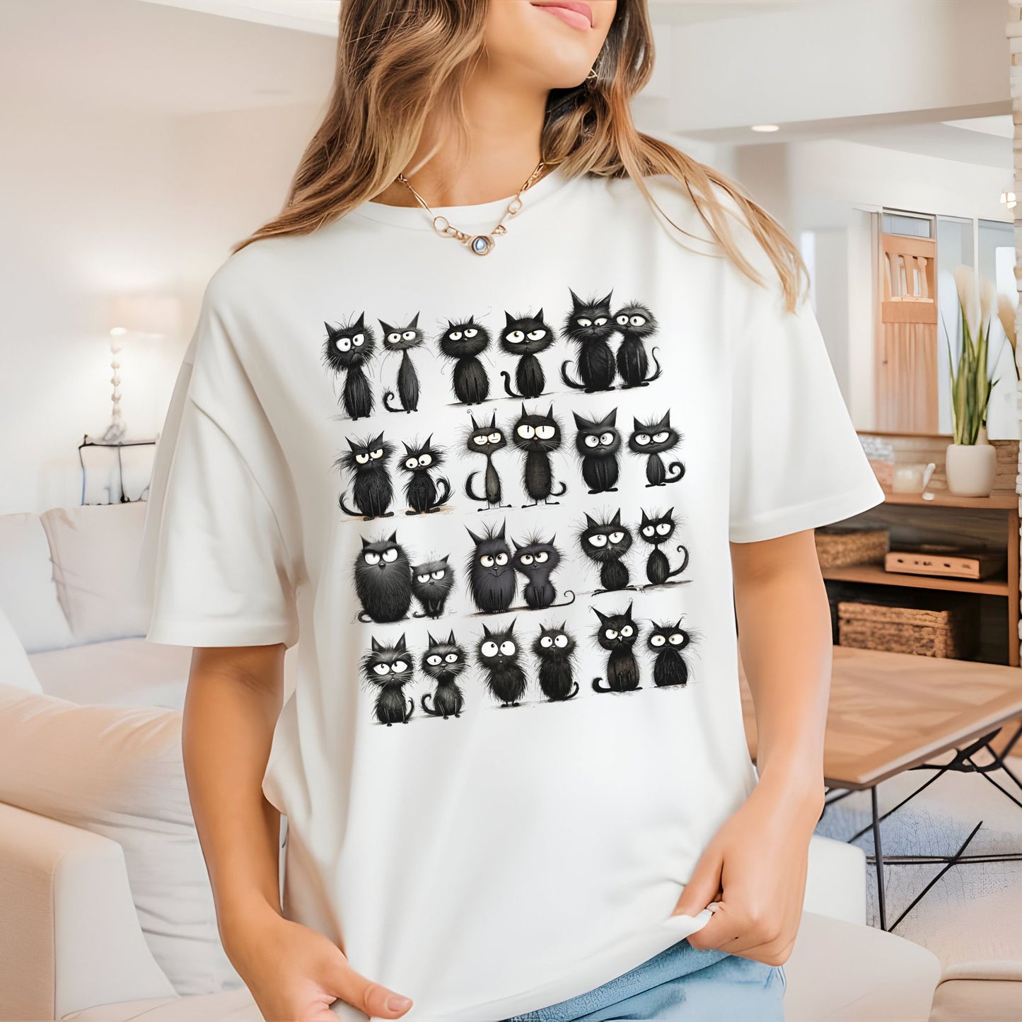 Funny whimsical black cat Unisex Comfort  garment-dyed heavyweight t-shirt