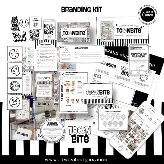 Branding Kit toonbite Editable Canva Templates Business Cards Marketing Posts Sweet 2d Cafe Cartoon Bakery Theme